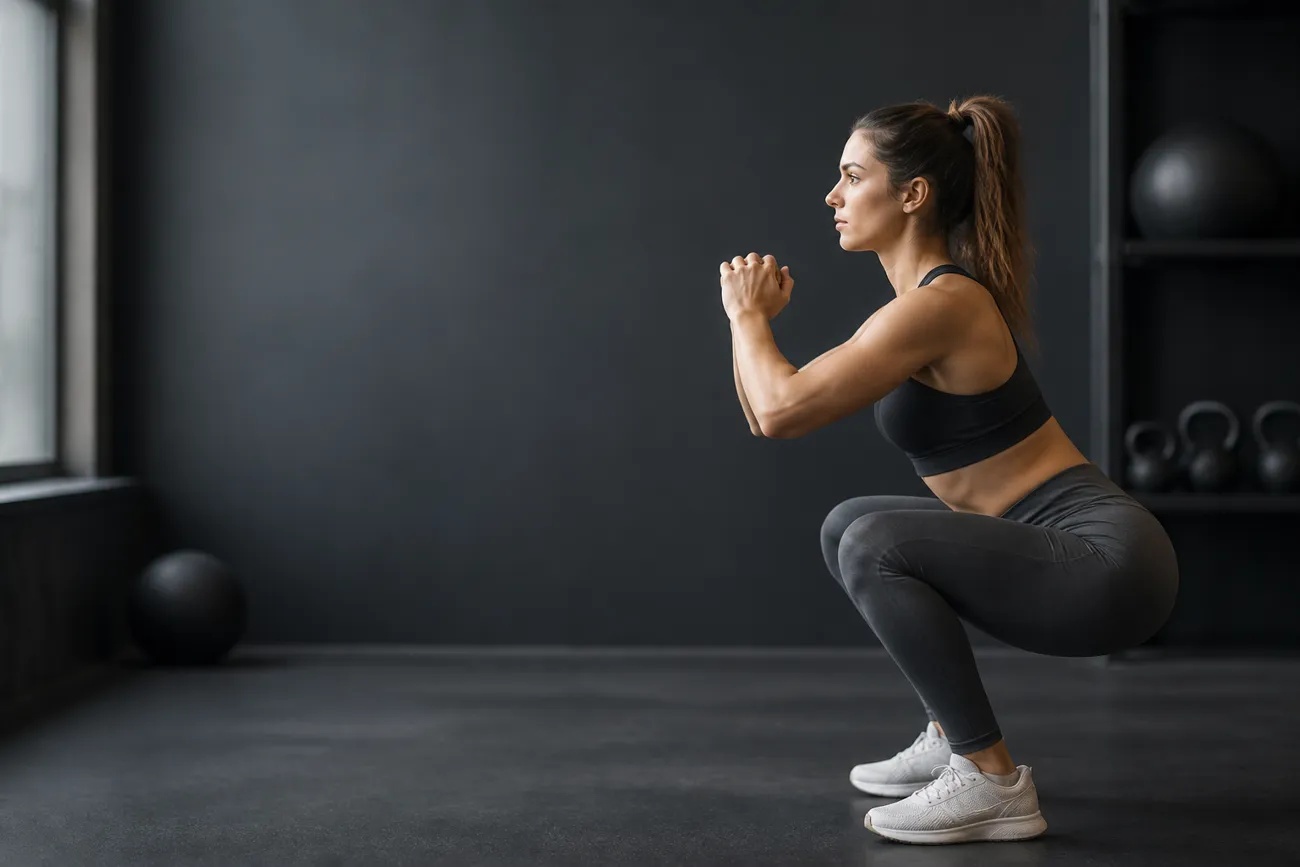 An athlete practising a bodyweight squat