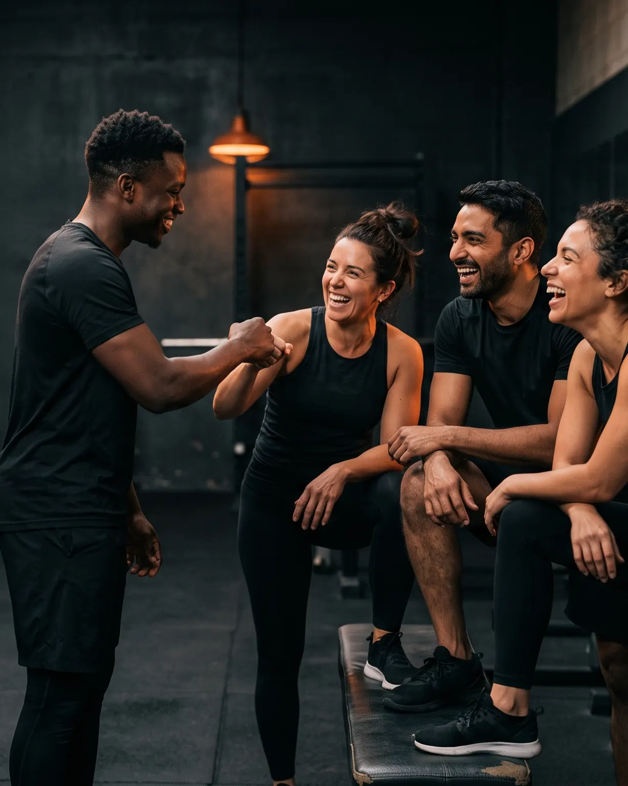 Four friends celebrating a workout together